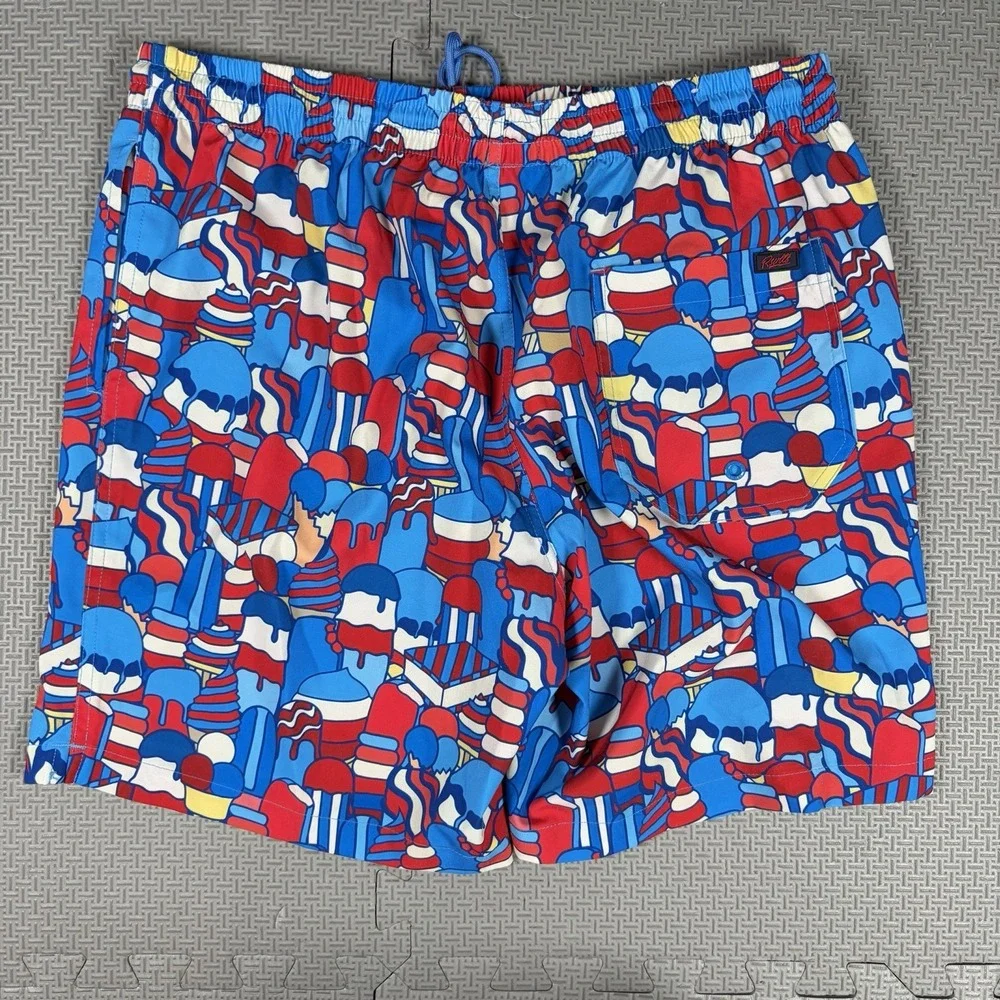 Rsvlts Board Shorts Sz M Red White Blue Ice Cream Unlined Swim Trunks EUC